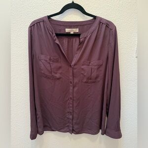 LOFT Purple Long Sleeve Button Down Blouse